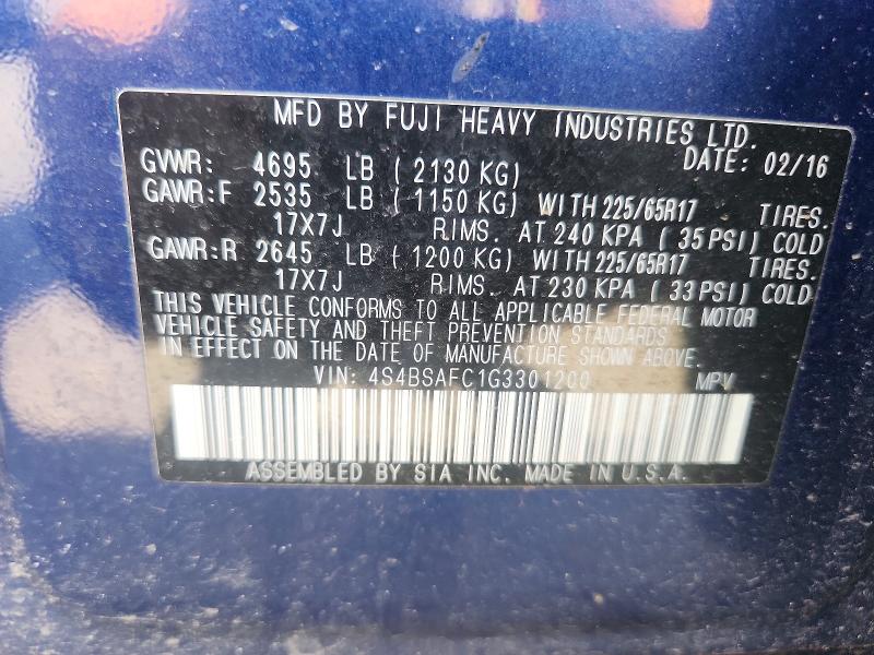 Aukcja sprzedaży 2016 Subaru Outback, vin: 4S4BSAFC1G3301200, numer aukcji: 64538616