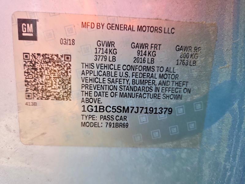 64771336 :رقم المزاد ، 1G1BC5SM7J7191379 vin ، 2018 Chevrolet Cruze مزاد بيع
