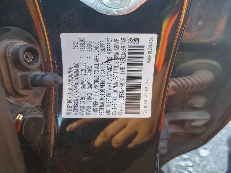 Продажа на аукционе авто 2021 Honda Civic, vin: 2HGFC2F84MH548841, номер лота: 64795386