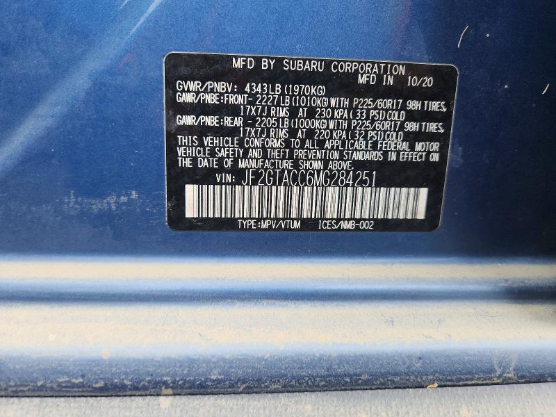 65591336 :رقم المزاد ، JF2GTACC6MG284251 vin ، 2021 Subaru Crosstrek مزاد بيع