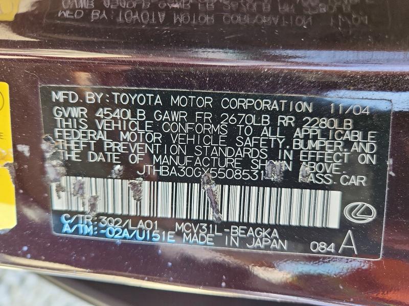 Продажа на аукционе авто 2005 Lexus Es, vin: JTHBA30GX55085314, номер лота: 65918666