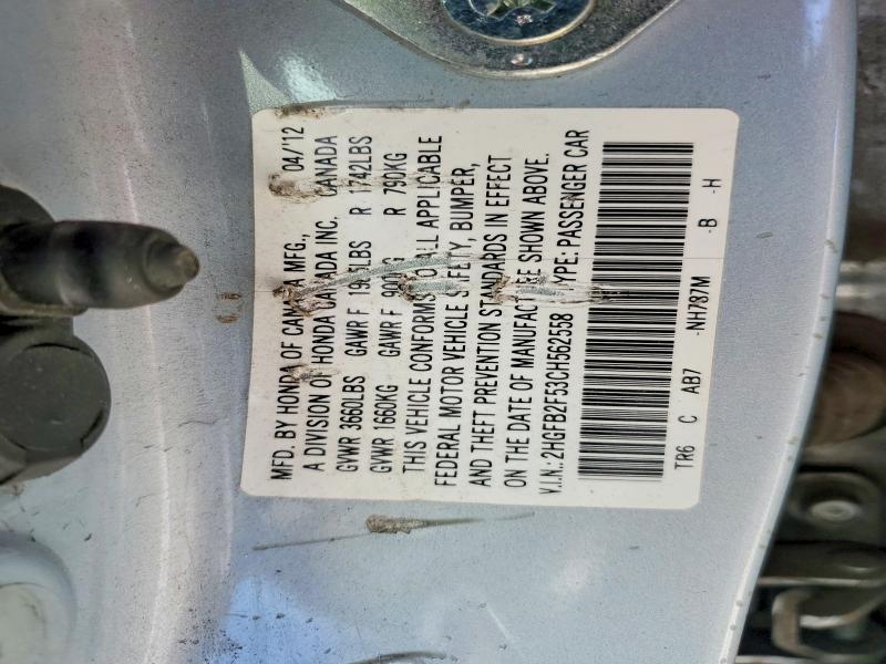 65910146 :رقم المزاد ، 2HGFB2F53CH562558 vin ، 2012 Honda Civic مزاد بيع