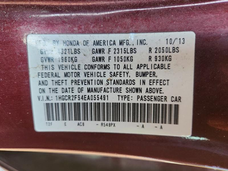 2014 Honda Accord მანქანა იყიდება აუქციონზე, vin: 1HGCR2F54EA055491, აუქციონის ნომერი: 66315836