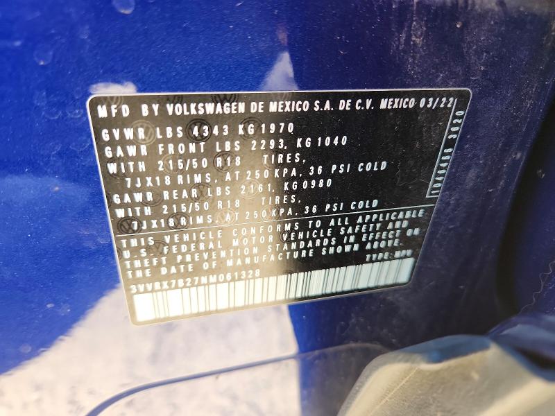 Aukcja sprzedaży 2022 Volkswagen Taos, vin: 3VVRX7B27NM061328, numer aukcji: 65578706