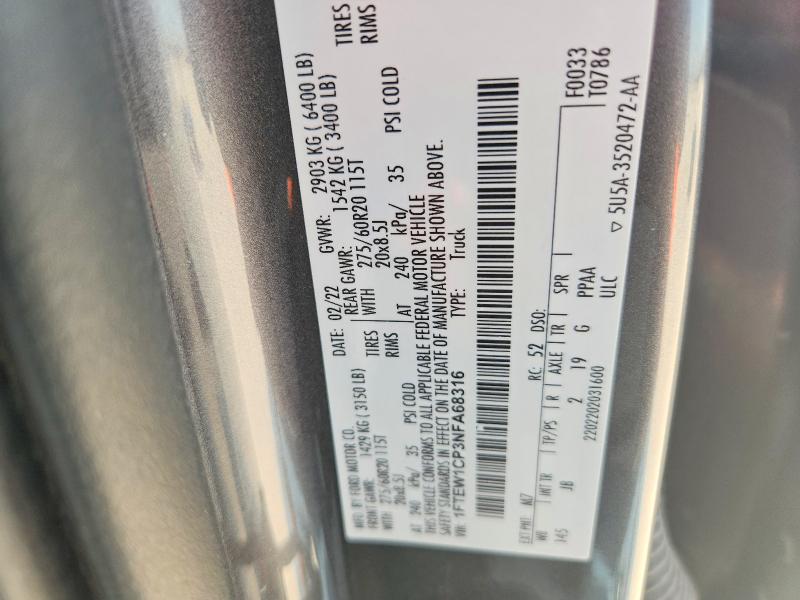 Продаж на аукціоні авто 2022 Ford F150, vin: 1FTEW1CP3NFA68316, номер лоту: 64060306