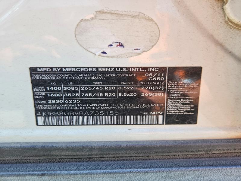 66512186 :رقم المزاد ، 4JGBB8GB9BA735156 vin ، 2011 Mercedes-benz Ml مزاد بيع