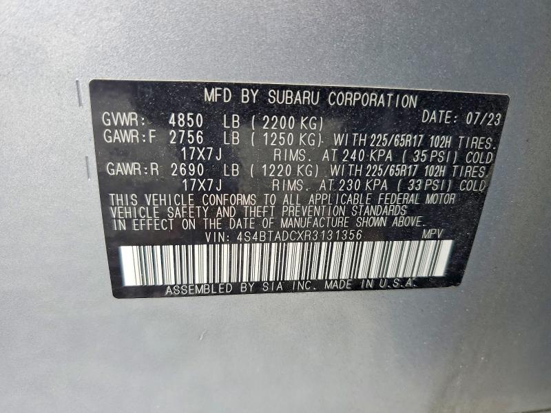 2024 Subaru Outback მანქანა იყიდება აუქციონზე, vin: 4S4BTADCXR3131356, აუქციონის ნომერი: 64455636