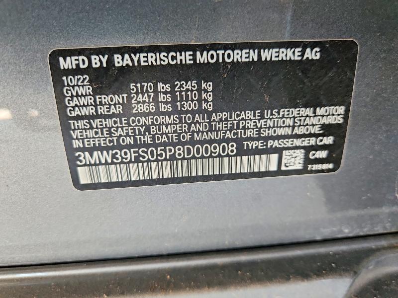 Aukcja sprzedaży 2023 Bmw 330xe, vin: 3MW39FS05P8D00908, numer aukcji: 63799216