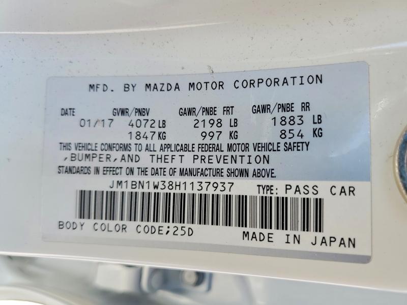 2017 Mazda 3 მანქანა იყიდება აუქციონზე, vin: JM1BN1W38H1137937, აუქციონის ნომერი: 63887606