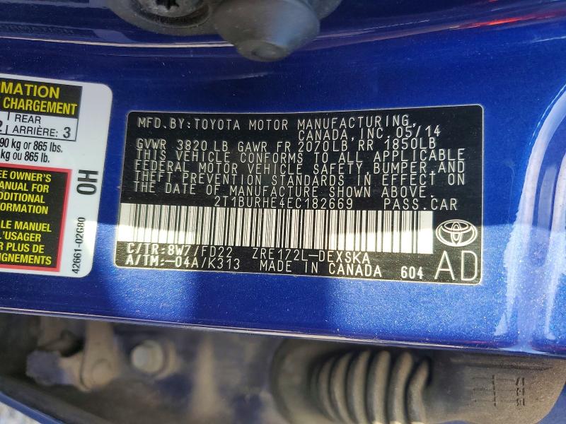 2014 Toyota Corolla მანქანა იყიდება აუქციონზე, vin: 2T1BURHE4EC182669, აუქციონის ნომერი: 63669576