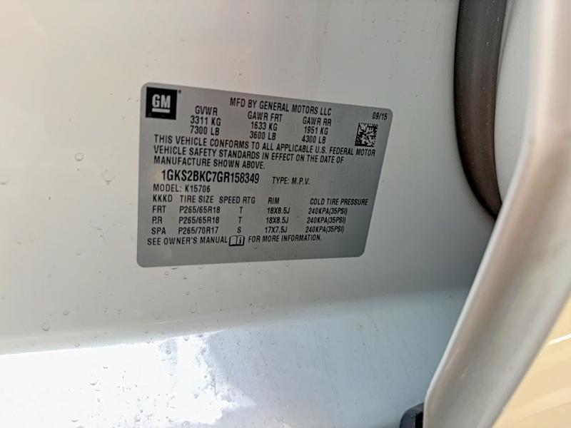 66470756 :رقم المزاد ، 1GKS2BKC7GR158349 vin ، 2016 Gmc Yukon مزاد بيع