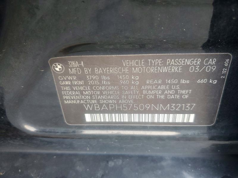 66799836 :رقم المزاد ، WBAPH57509NM32137 vin ، 2009 Bmw 328 مزاد بيع