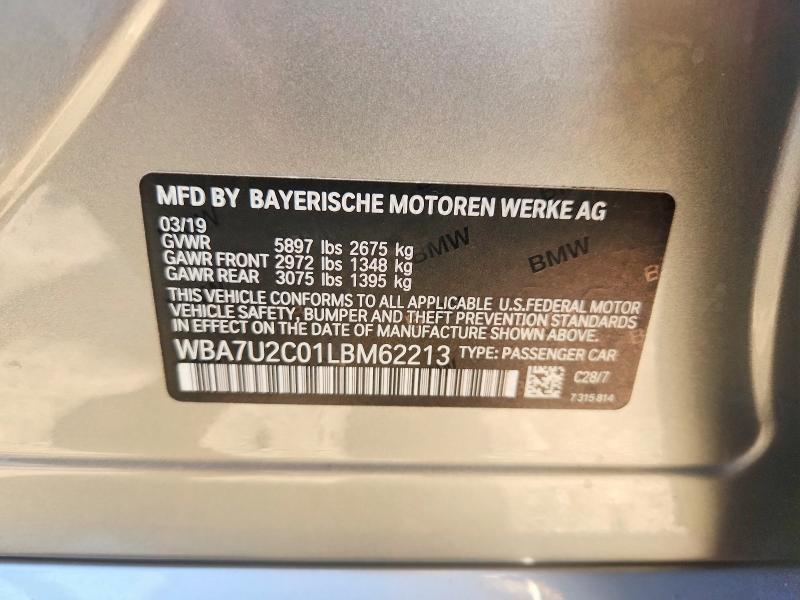 67105166 :رقم المزاد ، WBA7U2C01LBM62213 vin ، 2020 Bmw 750 مزاد بيع