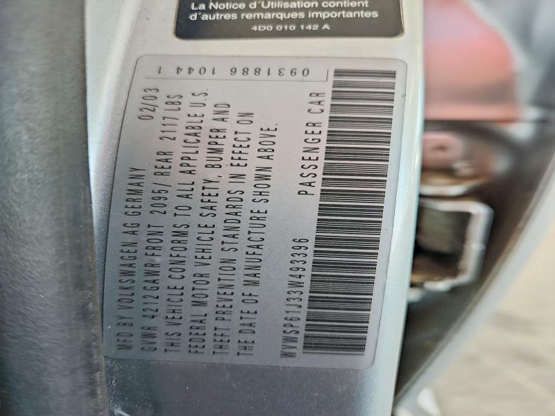 65852856 :رقم المزاد ، WVWSP61J33W493396 vin ، 2003 Volkswagen Jetta مزاد بيع