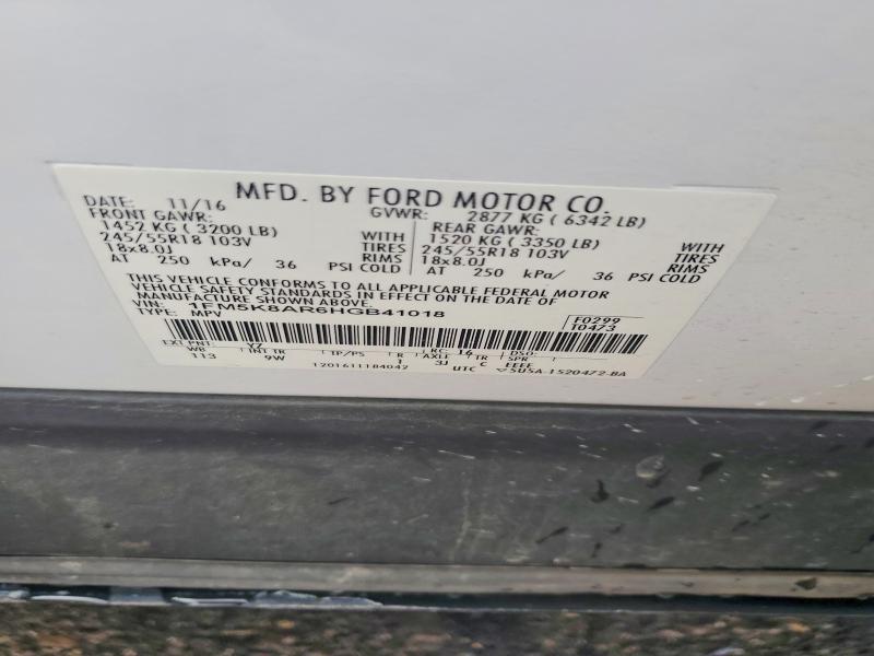 Aukcja sprzedaży 2017 Ford Explorer, vin: 1FM5K8AR6HGB41018, numer aukcji: 65221806