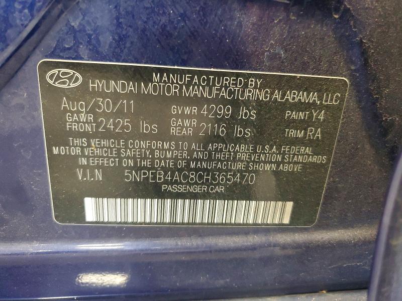 2012 Hyundai Sonata მანქანა იყიდება აუქციონზე, vin: 5NPEB4AC8CH365470, აუქციონის ნომერი: 64149356