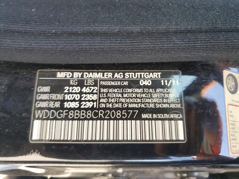 Продаж на аукціоні авто 2012 Mercedes-benz C, vin: WDDGF8BB8CR208577, номер лоту: 65321516