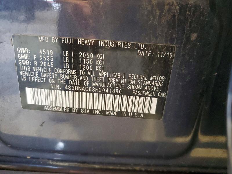 63799956 :رقم المزاد ، 4S3BNAC63H3041880 vin ، 2017 Subaru Legacy مزاد بيع