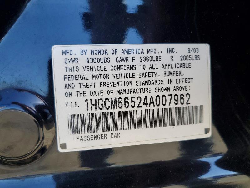 Aukcja sprzedaży 2004 Honda Accord, vin: 1HGCM66524A007962, numer aukcji: 64147736