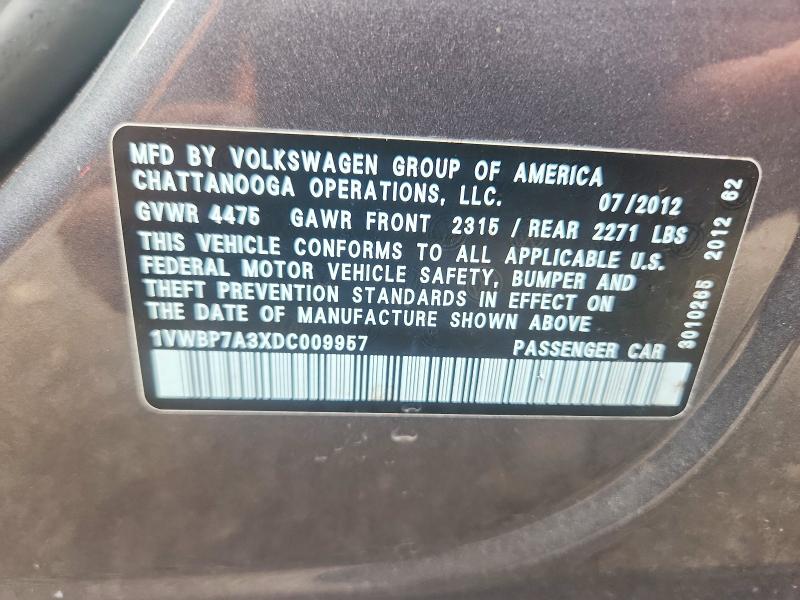 Aukcja sprzedaży 2013 Volkswagen Passat, vin: 1VWBP7A3XDC009957, numer aukcji: 63479496