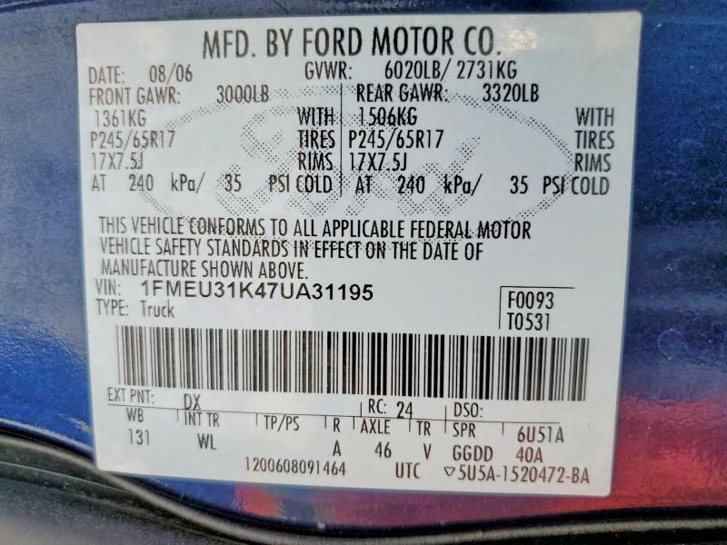 Aukcja sprzedaży 2007 Ford Explorer Sport Trac, vin: 1FMEU31K47UA31195, numer aukcji: 65085026