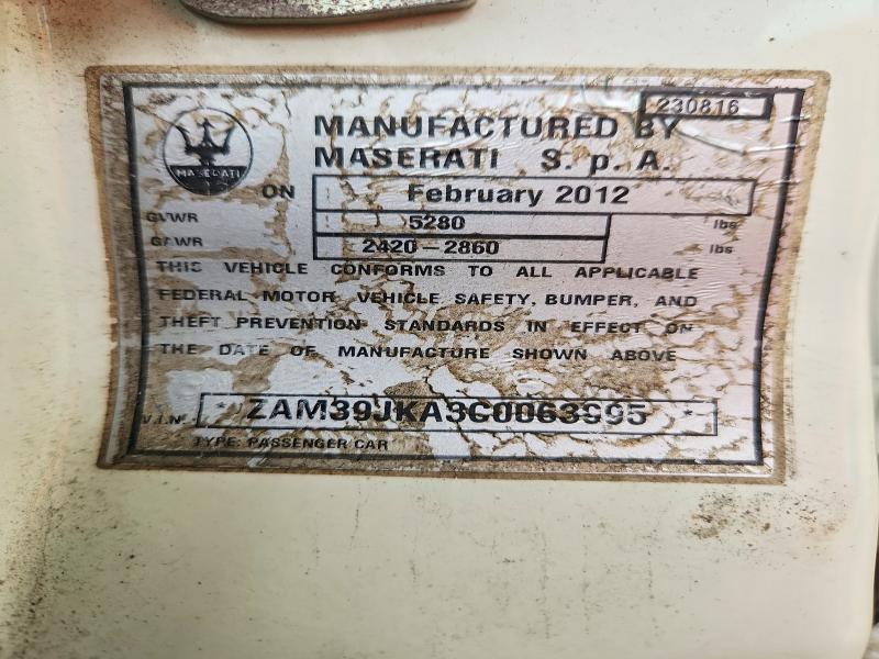 2012 Maserati Quattroporte მანქანა იყიდება აუქციონზე, vin: ZAM39JKA3C0063995, აუქციონის ნომერი: 63736266