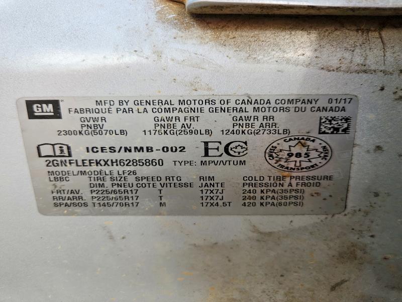 66080656 :رقم المزاد ، 2GNFLEEKXH6285860 vin ، 2017 Chevrolet Equinox مزاد بيع