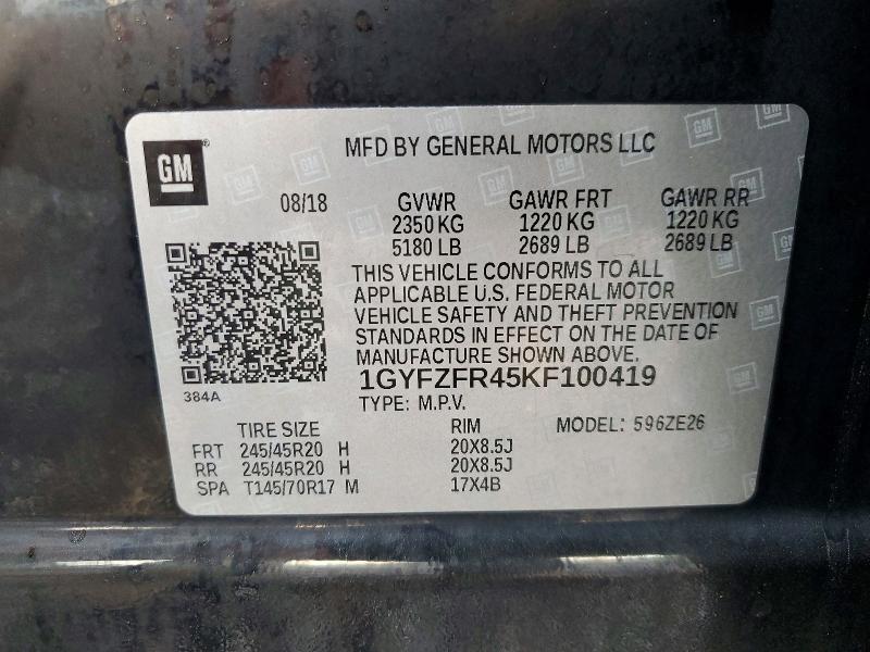 61186076 :رقم المزاد ، 1GYFZFR45KF100419 vin ، 2019 Cadillac Xt4 مزاد بيع