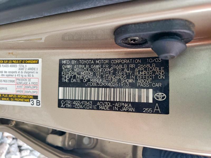 2004 Toyota Camry მანქანა იყიდება აუქციონზე, vin: JTDBE32KX40261913, აუქციონის ნომერი: 65179926