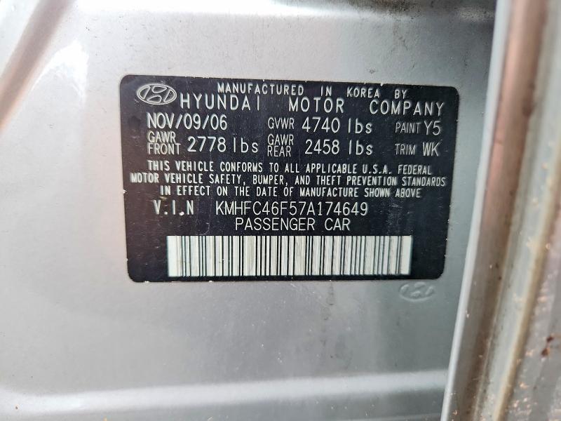 Aukcja sprzedaży 2007 Hyundai Azera, vin: KMHFC46F57A174649, numer aukcji: 63550616