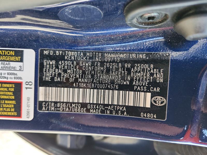 2013 Toyota Avalon მანქანა იყიდება აუქციონზე, vin: 4T1BK1EB7DU074576, აუქციონის ნომერი: 62726416