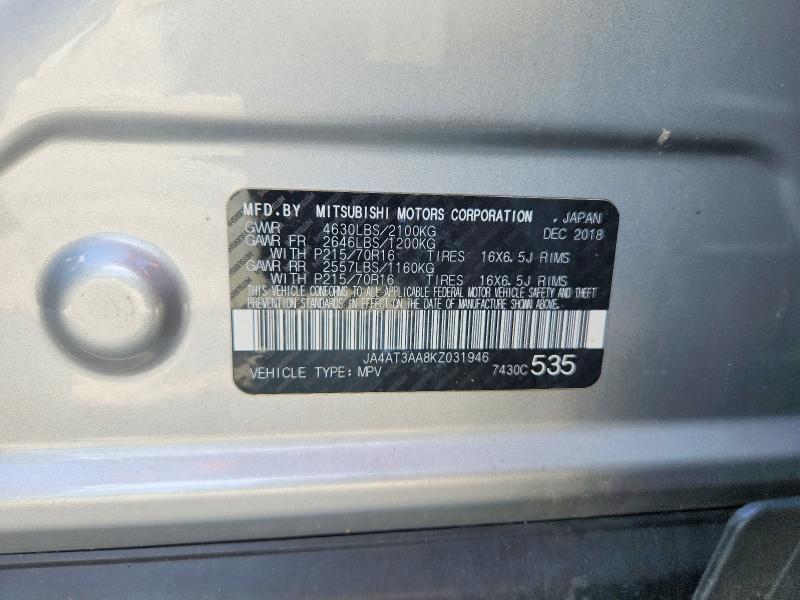 Auction sale of the 2019 Mitsubishi Eclipse Cross, vin: JA4AT3AA8KZ031946, lot number: 65018186