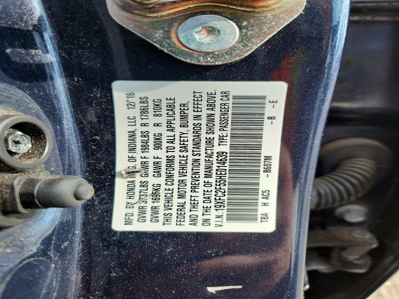 Продаж на аукціоні авто 2017 Honda Civic, vin: 19XFC2F55HE014639, номер лоту: 64417776