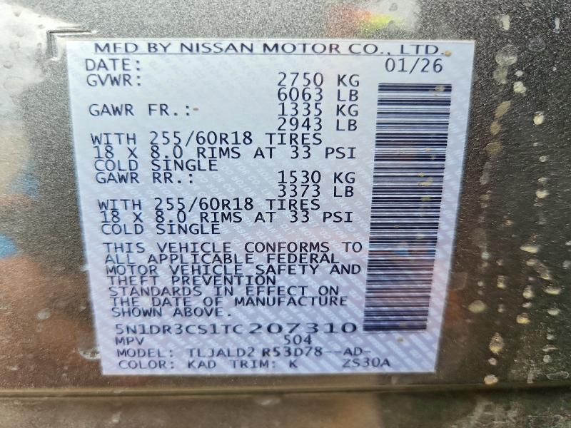 Продажа на аукционе авто 2026 Nissan Pathfinder, vin: 5N1DR3CS1TC207310, номер лота: 64076796