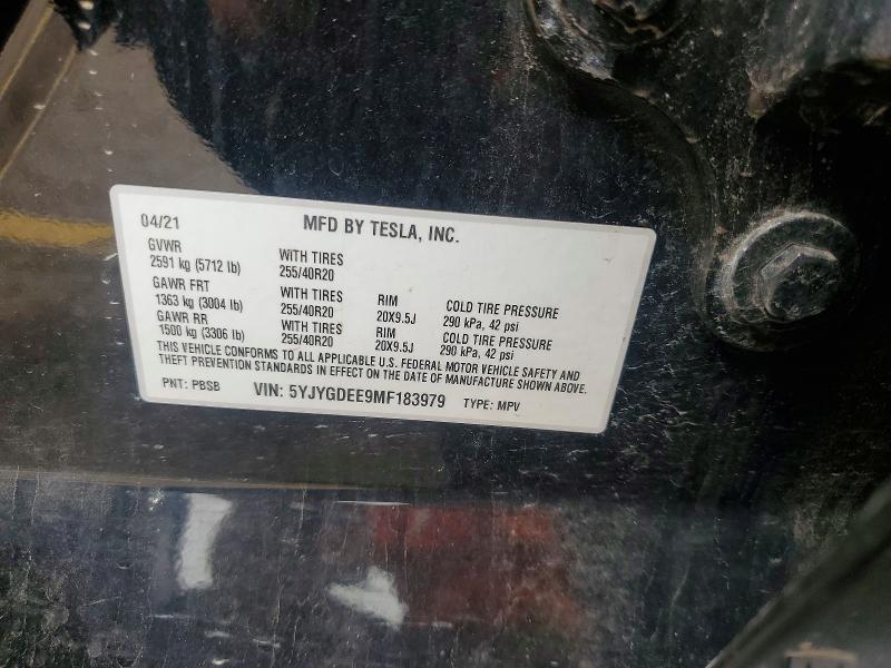 64246486 :رقم المزاد ، 5YJYGDEE9MF183979 vin ، 2021 Tesla Model Y مزاد بيع