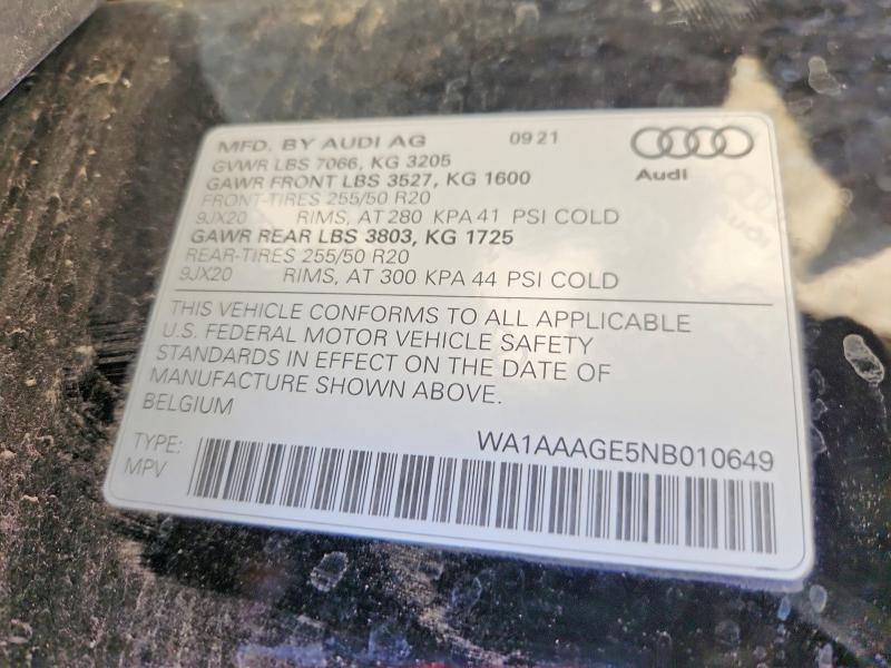 Продажа на аукционе авто 2022 Audi E-tron, vin: WA1AAAGE5NB010649, номер лота: 65047046
