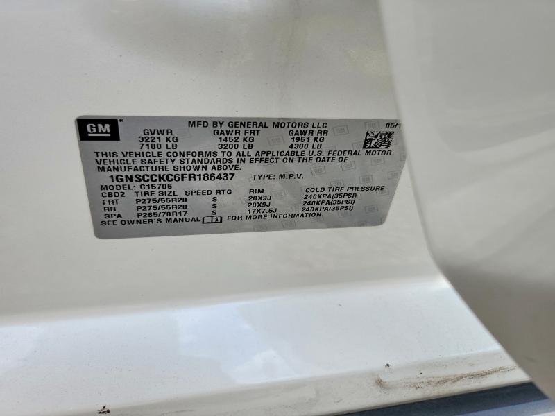 2015 Chevrolet Tahoe მანქანა იყიდება აუქციონზე, vin: 1GNSCCKC6FR186437, აუქციონის ნომერი: 66615616