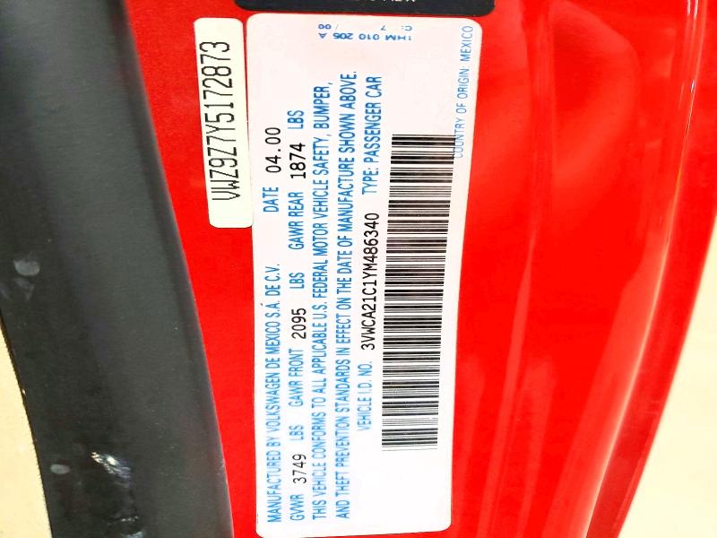 Aukcja sprzedaży 2000 Volkswagen New Beetle, vin: 3VWCA21C1YM486340, numer aukcji: 64465116