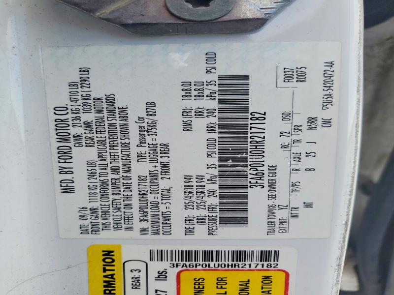 2017 Ford Fusion მანქანა იყიდება აუქციონზე, vin: 3FA6P0LU0HR217182, აუქციონის ნომერი: 67141436