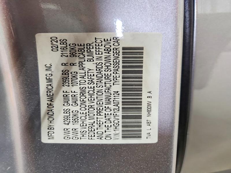 Продажа на аукционе авто 2020 Honda Accord, vin: 1HGCV1F12LA071124, номер лота: 67288376