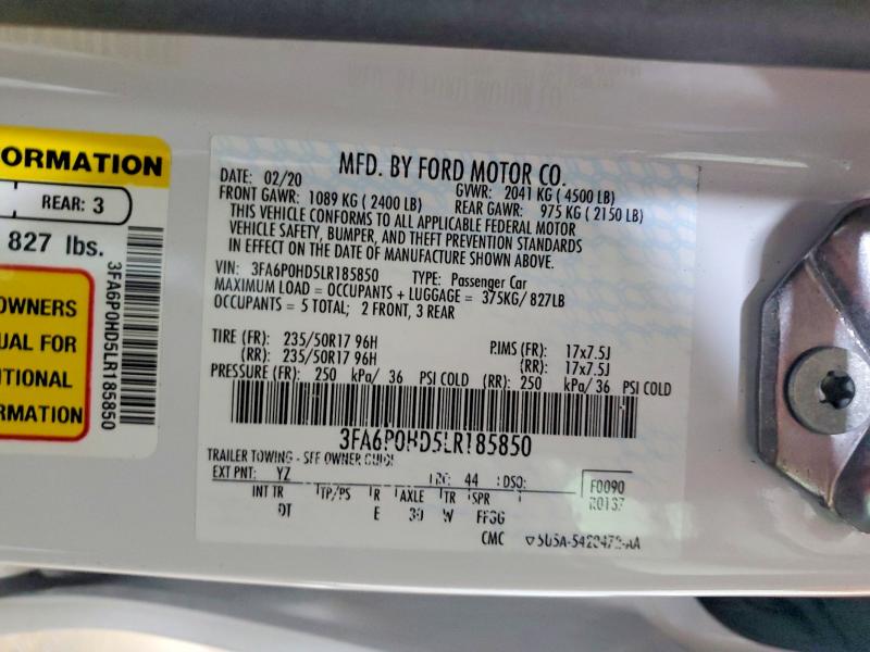 2020 Ford Fusion მანქანა იყიდება აუქციონზე, vin: 3FA6P0HD5LR185850, აუქციონის ნომერი: 63748016