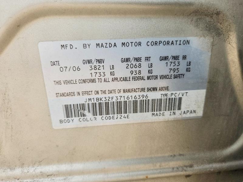 Продаж на аукціоні авто 2007 Mazda 3, vin: JM1BK32F371616396, номер лоту: 64059786