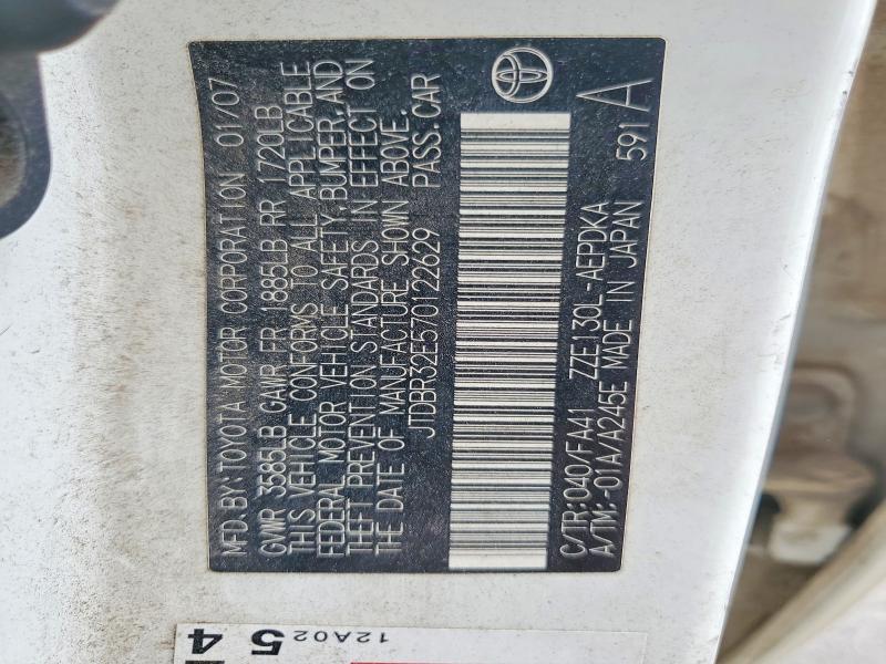 Aukcja sprzedaży 2007 Toyota Corolla, vin: JTDBR32E570122629, numer aukcji: 63352016