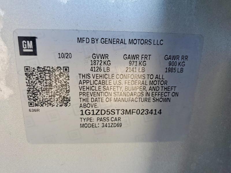 64354866 :رقم المزاد ، 1G1ZD5ST3MF023414 vin ، 2021 Chevrolet Malibu مزاد بيع