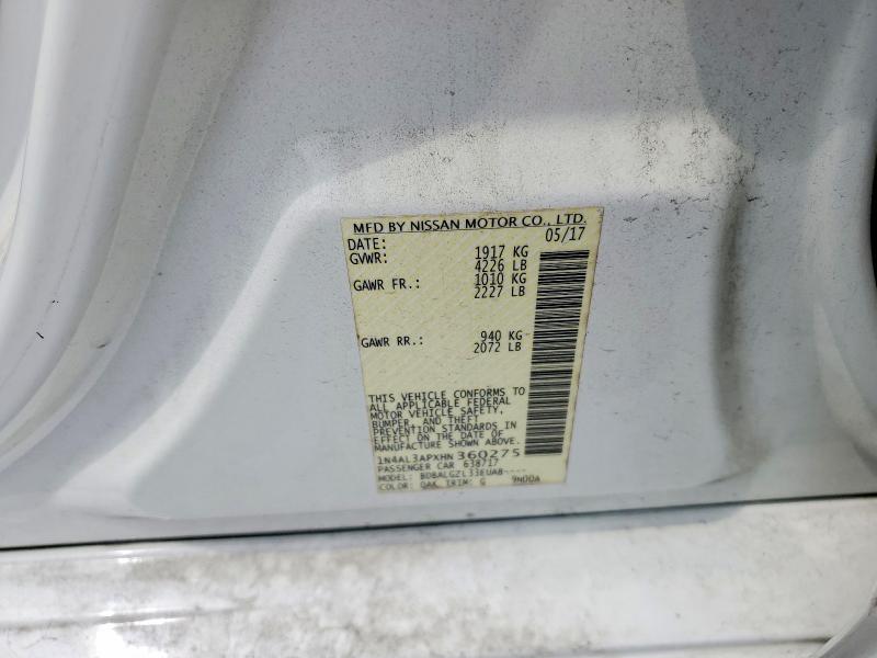 63648446 :رقم المزاد ، 1N4AL3APXHN360275 vin ، 2017 Nissan Altima مزاد بيع