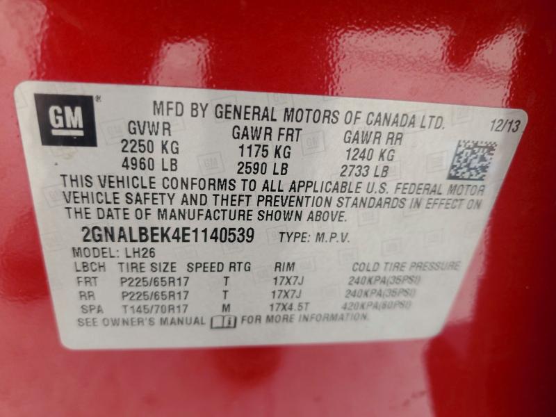 Aukcja sprzedaży 2014 Chevrolet Equinox, vin: 2GNALBEK4E1140539, numer aukcji: 65948726