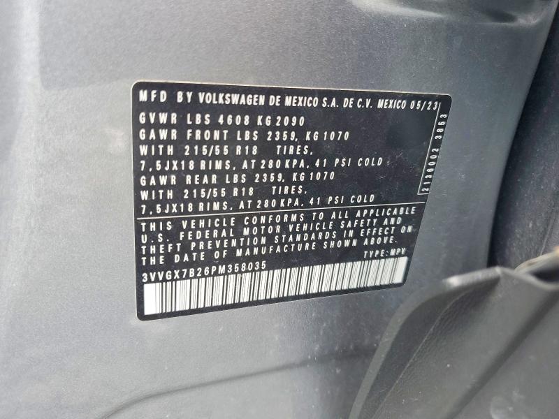2023 Volkswagen Taos მანქანა იყიდება აუქციონზე, vin: 3VVGX7B26PM358035, აუქციონის ნომერი: 65211776