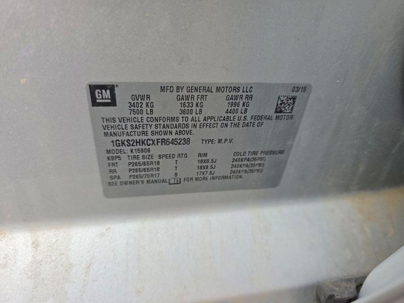 66848186 :رقم المزاد ، 1GKS2HKCXFR645238 vin ، 2015 Gmc Yukon Xl مزاد بيع