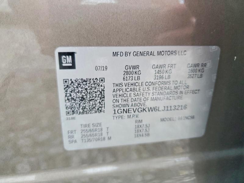 Продаж на аукціоні авто 2020 Chevrolet Traverse, vin: 1GNEVGKW6LJ113216, номер лоту: 63598676