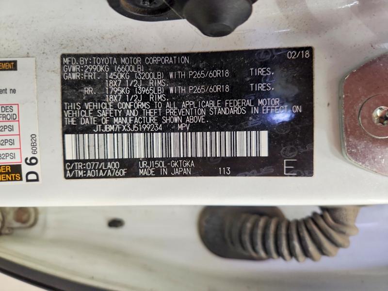 65224336 :رقم المزاد ، JTJBM7FX3J5199234 vin ، 2018 Lexus Gx مزاد بيع